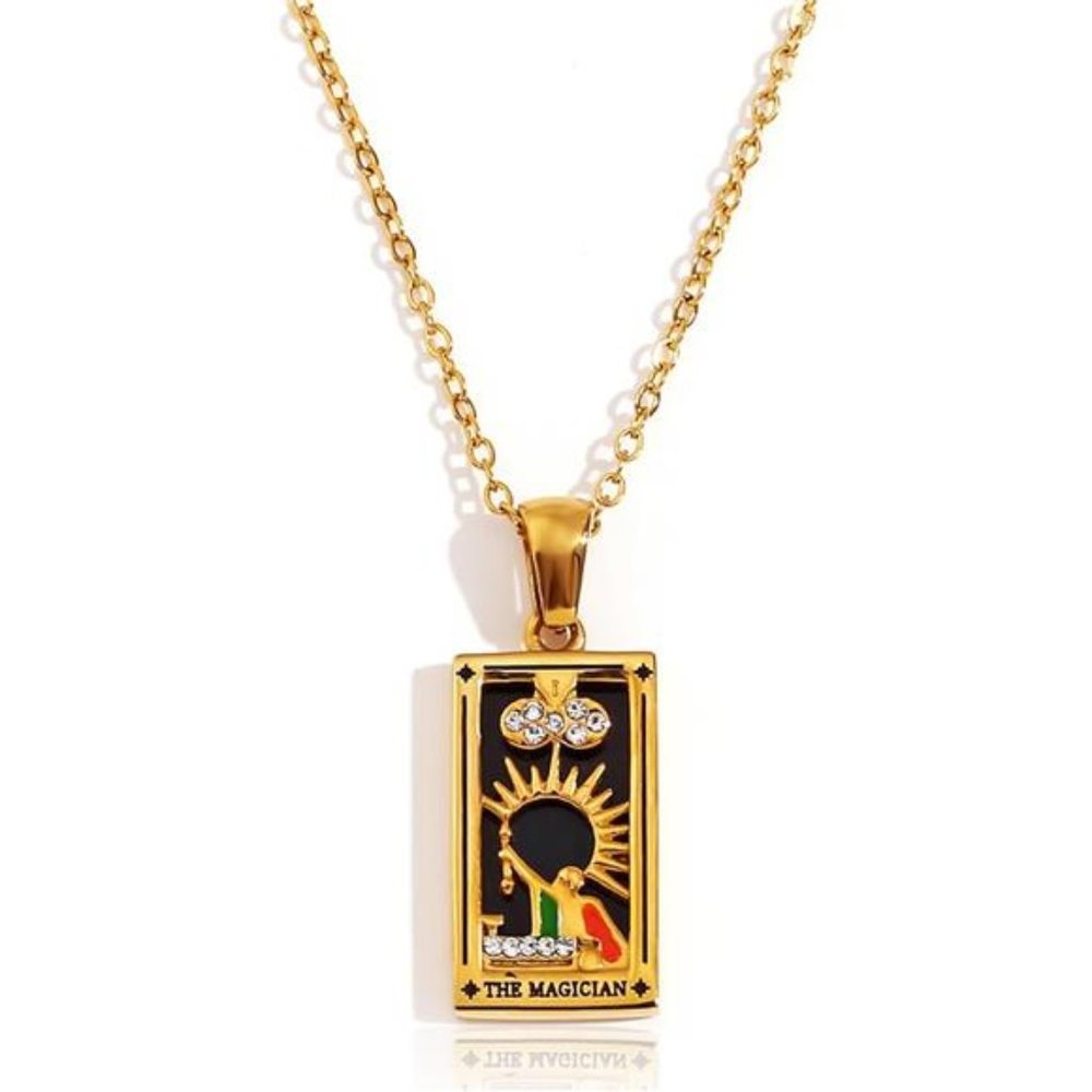 Tarot Card Necklace 18k Gold Plated Tarot Cards Pendant Necklace Vintage